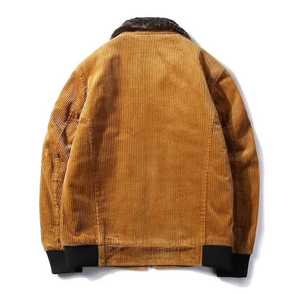 Men's Thermal Corduroy Winter Jacket with Fur Collar by HitMyNeed