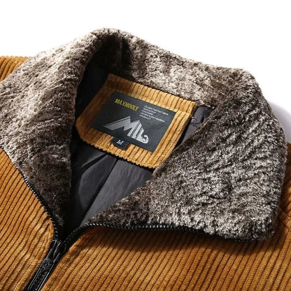 Men's Thermal Corduroy Winter Jacket with Fur Collar by HitMyNeed