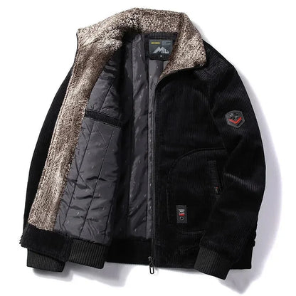 Men's Thermal Corduroy Winter Jacket with Fur Collar black 6xl by HitMyNeed