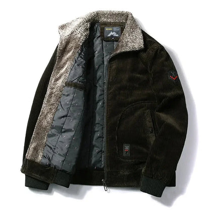 Men's Thermal Corduroy Winter Jacket with Fur Collar dark-green 5xl by HitMyNeed