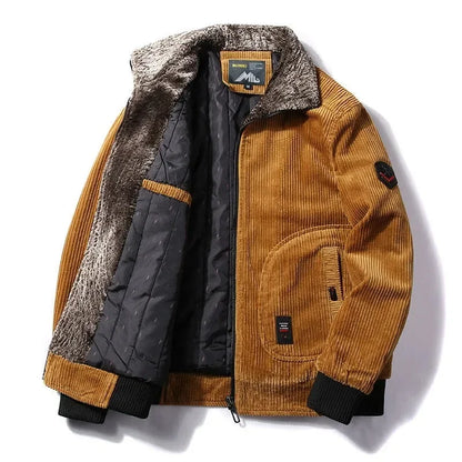 Men's Thermal Corduroy Winter Jacket with Fur Collar yellow 6xl by HitMyNeed