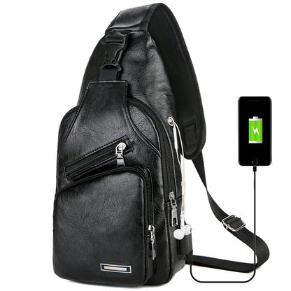 Men's USB Charging Anti-Theft Chest Sling Bag black by HitMyNeed