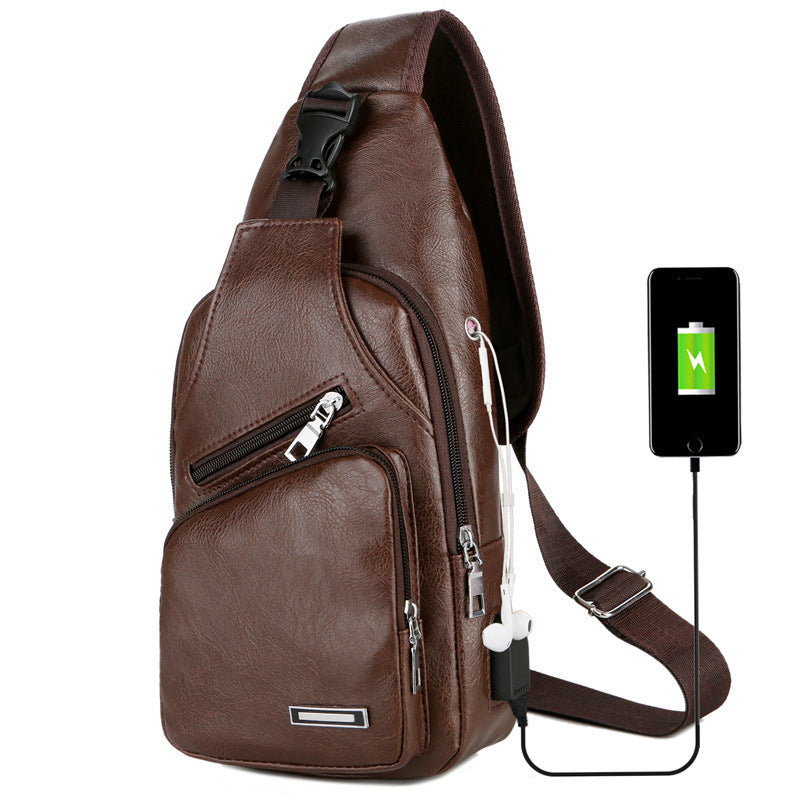 Men's USB Charging Anti-Theft Chest Sling Bag dark-brown by HitMyNeed