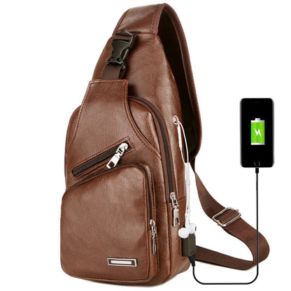 Men's USB Charging Anti-Theft Chest Sling Bag light-brown by HitMyNeed
