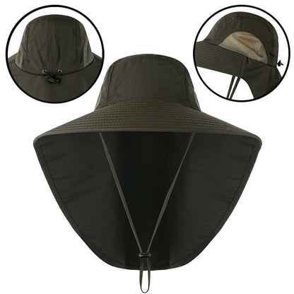 Men's UV Protection Fishing Hat with Neck Cover army-green by HitMyNeed