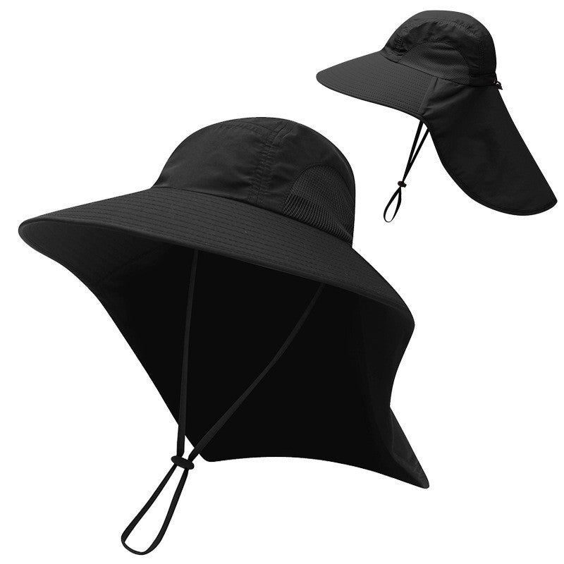 Men's UV Protection Fishing Hat with Neck Cover black by HitMyNeed