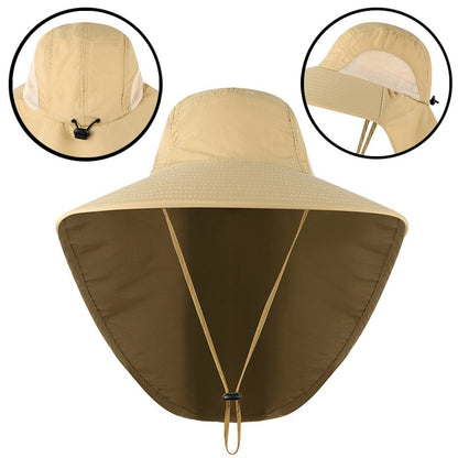Men's UV Protection Fishing Hat with Neck Cover khaki by HitMyNeed