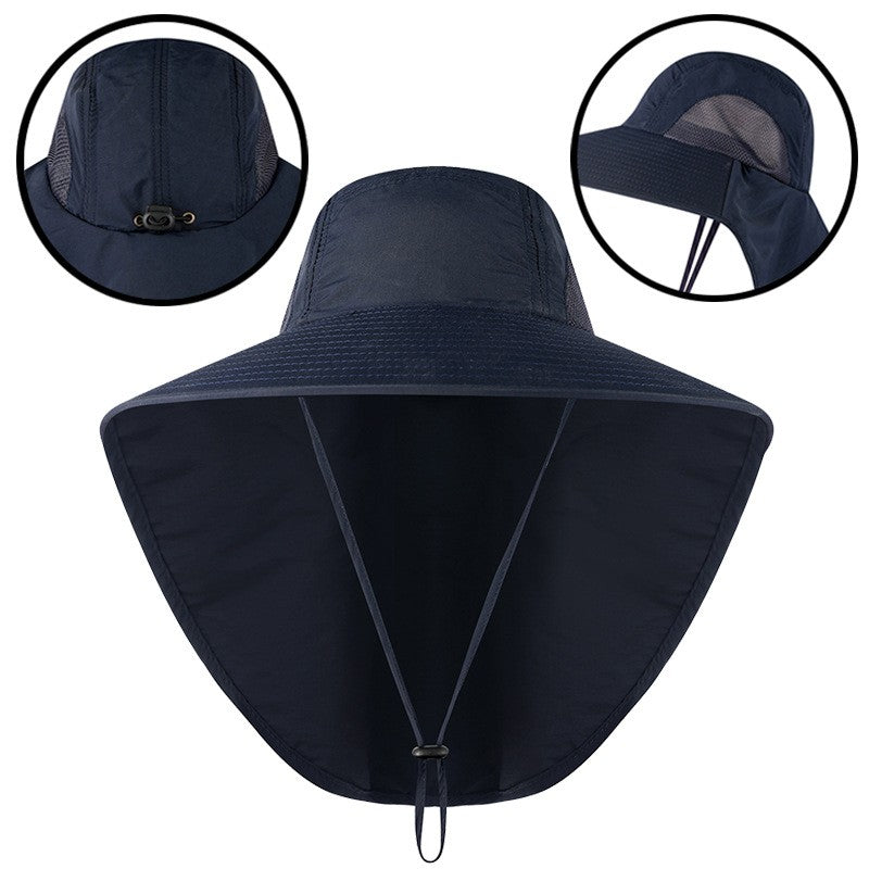 Men's UV Protection Fishing Hat with Neck Cover navy by HitMyNeed