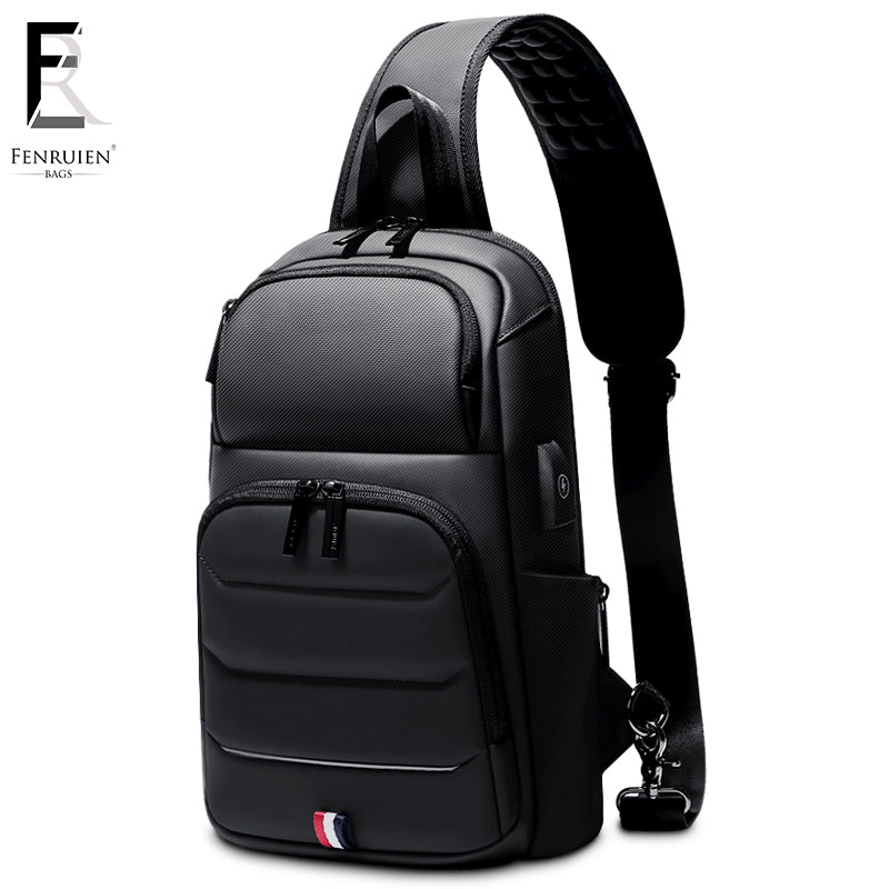 Men's Waterproof Chest Crossbody Bag with USB Port by HitMyNeed