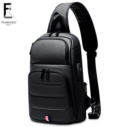 Men's Waterproof Chest Crossbody Bag with USB Port by HitMyNeed