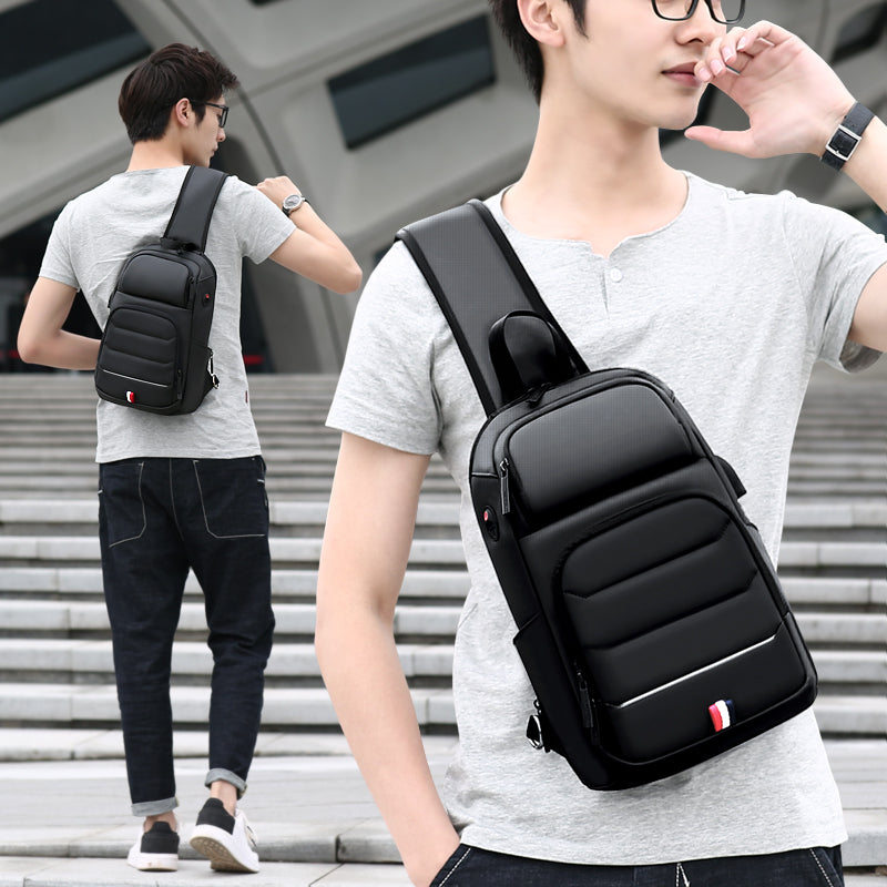 Men's Waterproof Chest Crossbody Bag with USB Port by HitMyNeed