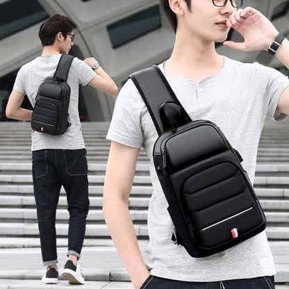 Men's Waterproof Chest Crossbody Bag with USB Port by HitMyNeed