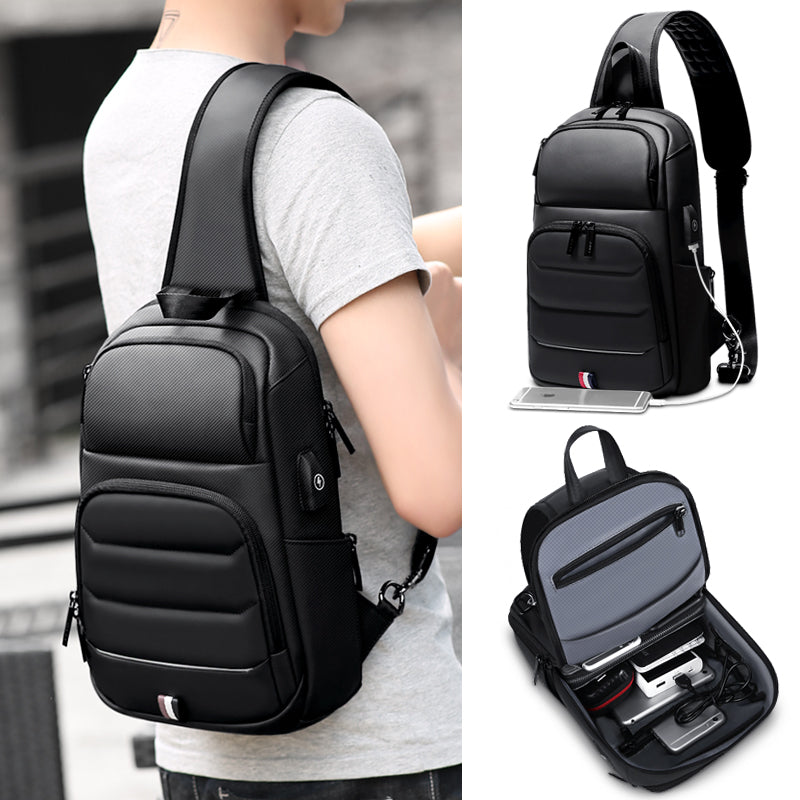 Men's Waterproof Chest Crossbody Bag with USB Port by HitMyNeed