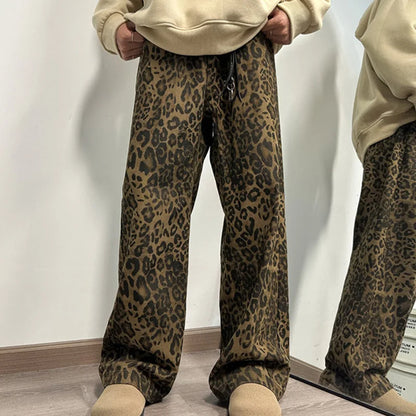 Men's Wide Leg Leopard Print Pants leopard-01 s by HitMyNeed
