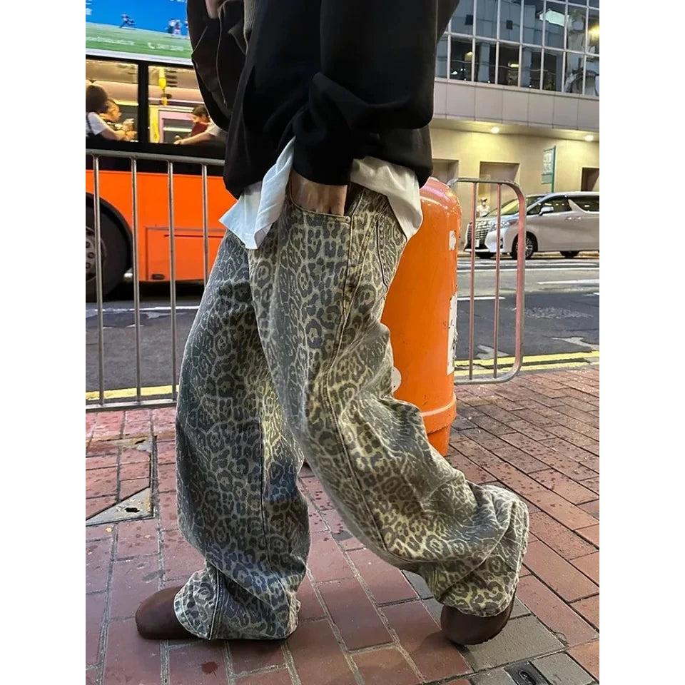 Men's Wide Leg Leopard Print Pants leopard-03 m by HitMyNeed