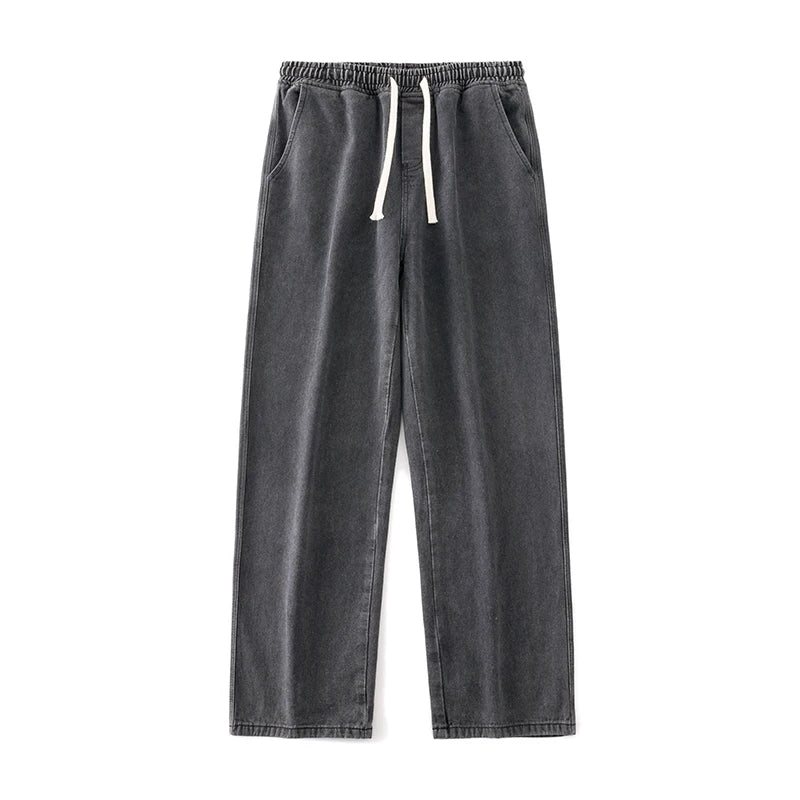 Men's Wide Leg Straight Fit Denim Jeans 01-black-grey s by HitMyNeed