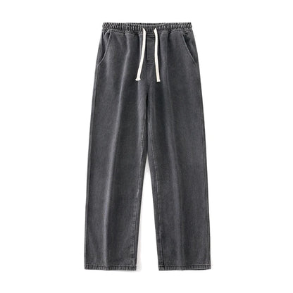 Men's Wide Leg Straight Fit Denim Jeans 01-black-grey s by HitMyNeed