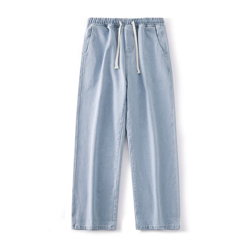Men's Wide Leg Straight Fit Denim Jeans 01-ground-white-blue s by HitMyNeed