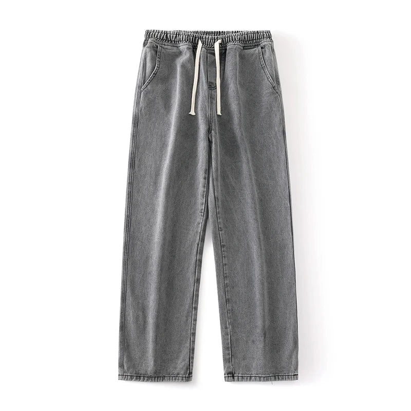 Men's Wide Leg Straight Fit Denim Jeans 01-light-gray m by HitMyNeed
