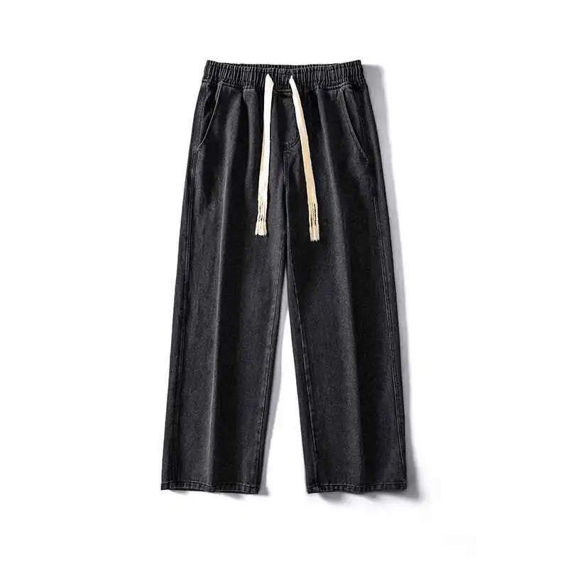 Men's Wide Leg Straight Fit Denim Jeans 02-black-grey m by HitMyNeed