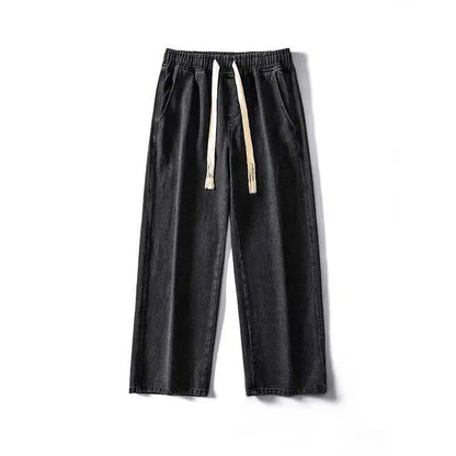 Men's Wide Leg Straight Fit Denim Jeans 02-black-grey m by HitMyNeed