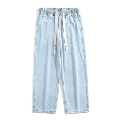 Men's Wide Leg Straight Fit Denim Jeans 02-ground-white-blue m by HitMyNeed