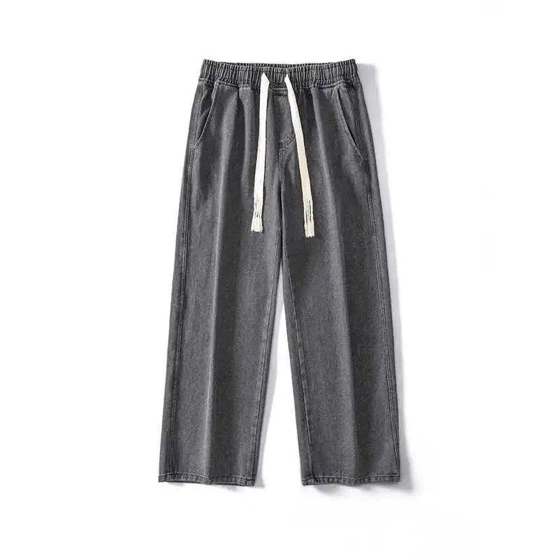 Men's Wide Leg Straight Fit Denim Jeans 02-light-gray s by HitMyNeed