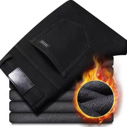 Men's Winter Fleece-Lined Stretch Denim Jeans by HitMyNeed
