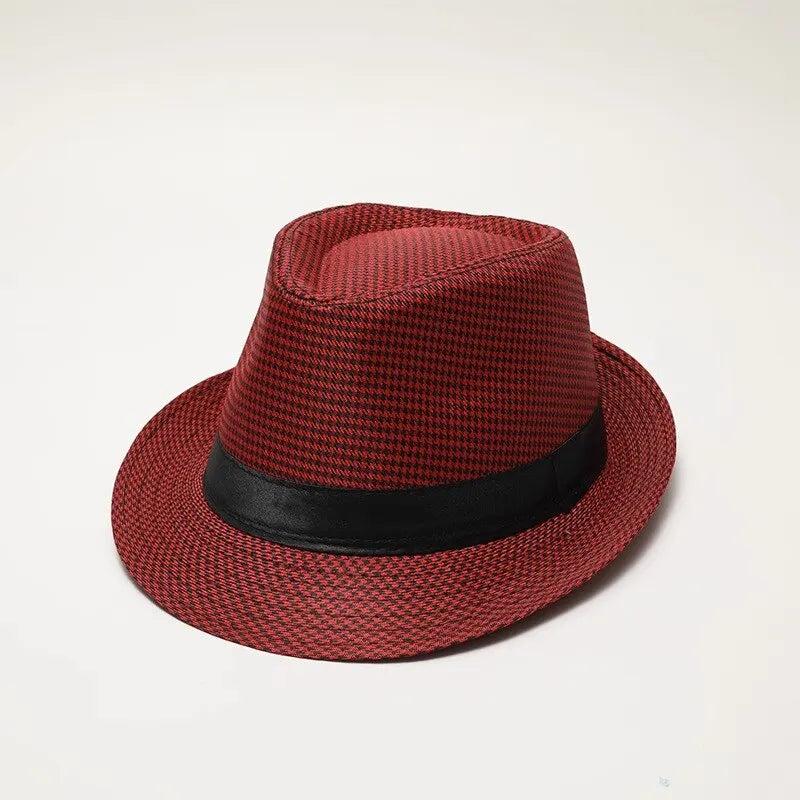 Men's Wool Felt Jazz Hat with Wide Brim mz1449wine-red by HitMyNeed