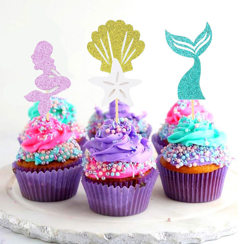 Mermaid Birthday Cake Toppers Set of 24 by HitMyNeed