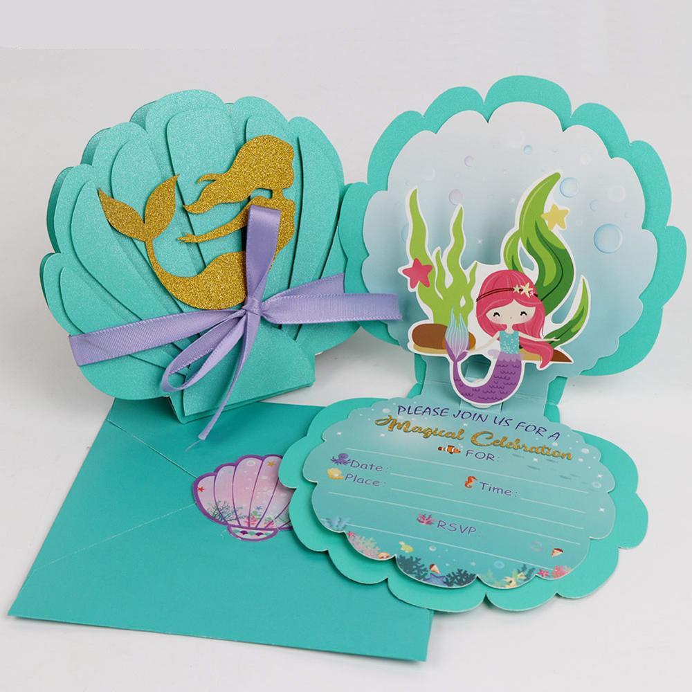 Mermaid Birthday Party Invitations Set (6 Cards) by HitMyNeed