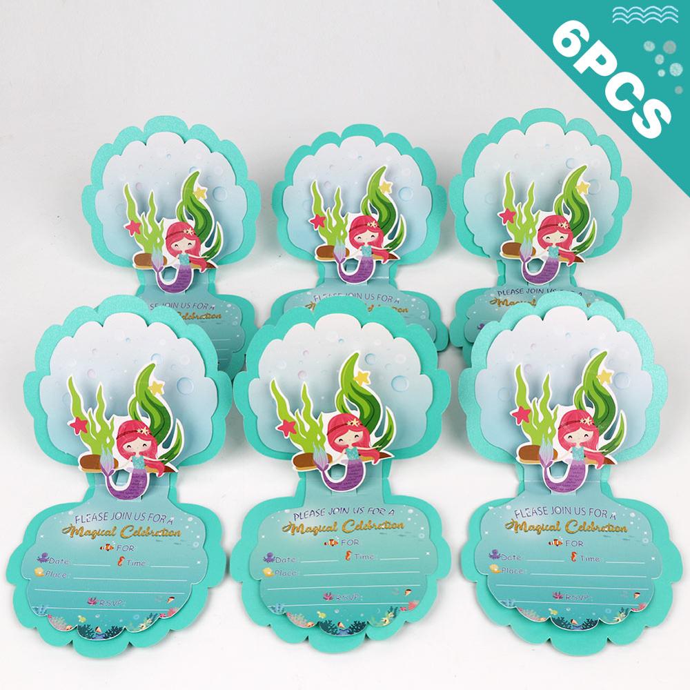 Mermaid Birthday Party Invitations Set (6 Cards) by HitMyNeed