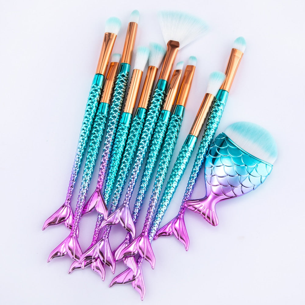 Mermaid Makeup Brush Set Kit, 11 Piece by HitMyNeed