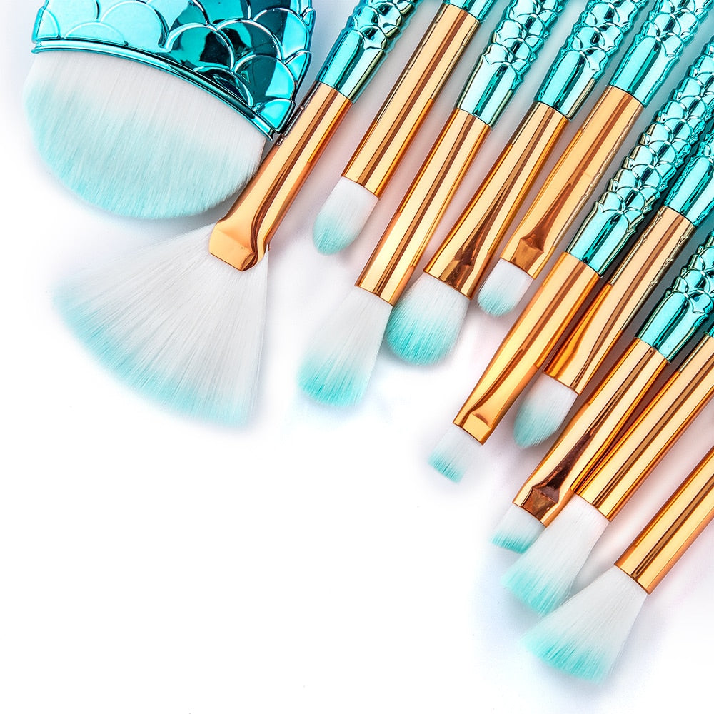 Mermaid Makeup Brush Set Kit, 11 Piece by HitMyNeed
