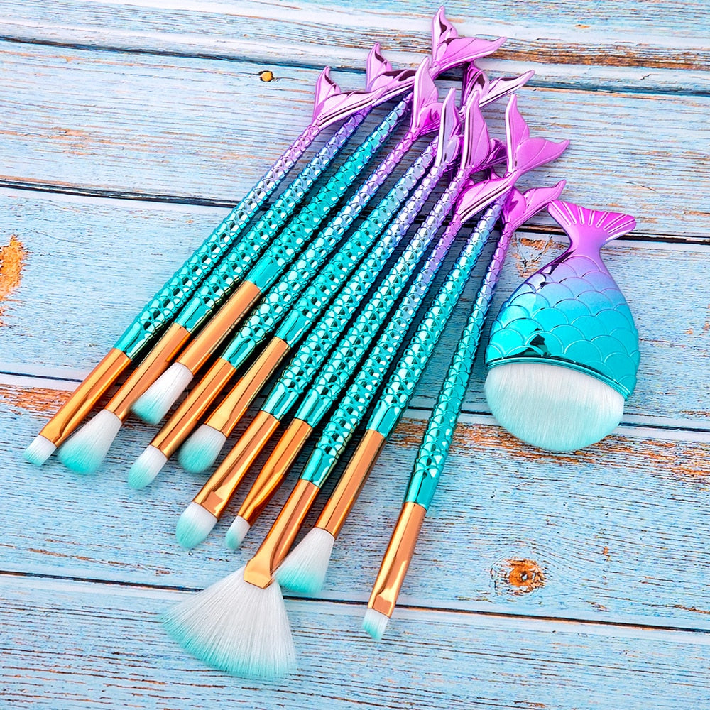 Mermaid Makeup Brush Set Kit, 11 Piece by HitMyNeed