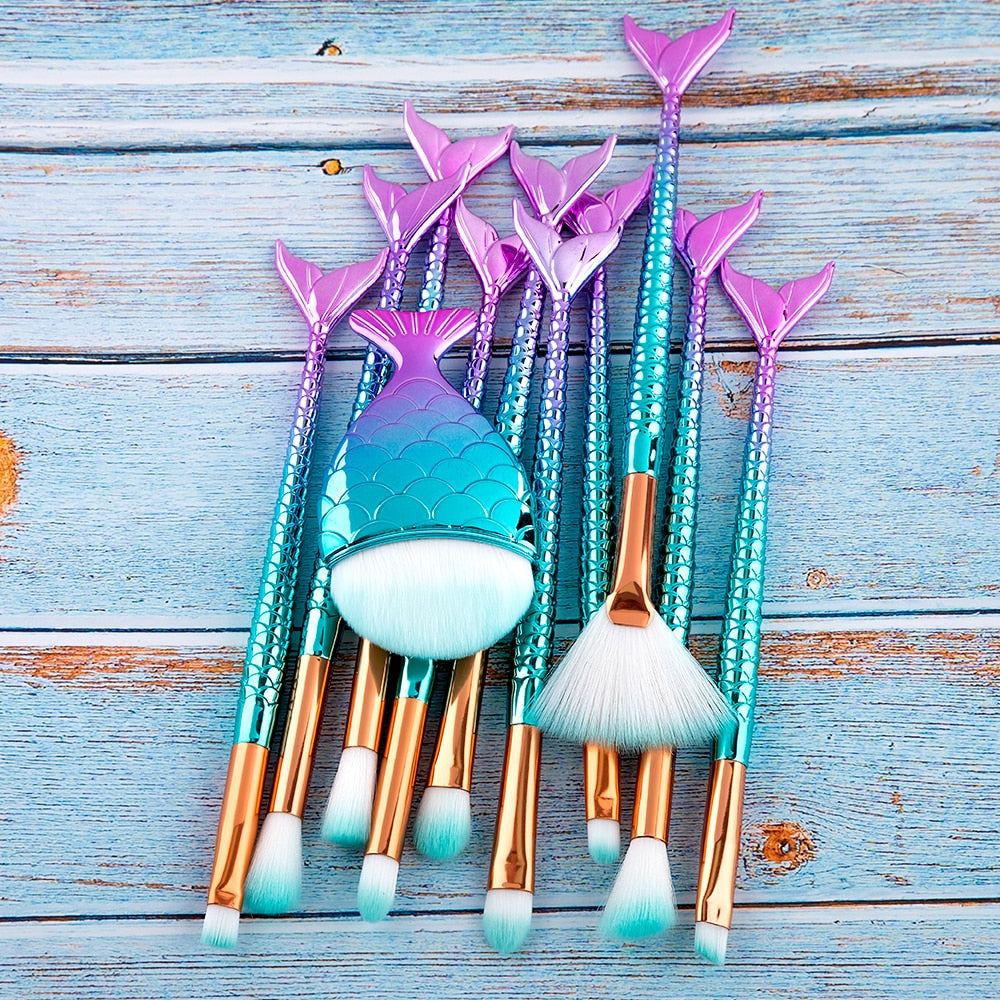 Mermaid Makeup Brush Set Kit, 11 Piece by HitMyNeed
