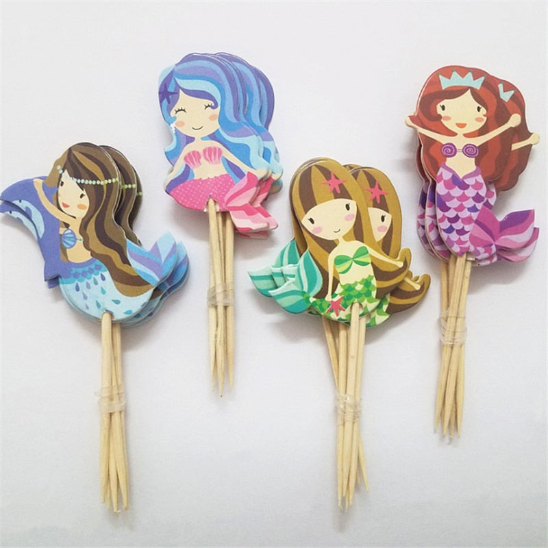Mermaid Party Cake Toppers Set of 24 by HitMyNeed