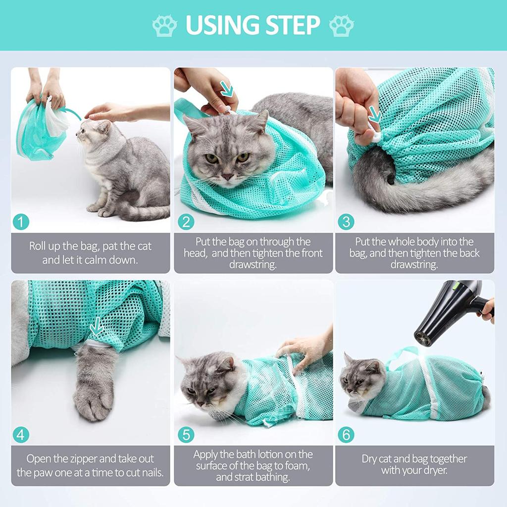 Mesh Cat Bath Bag with Adjustable Drawstring by HitMyNeed