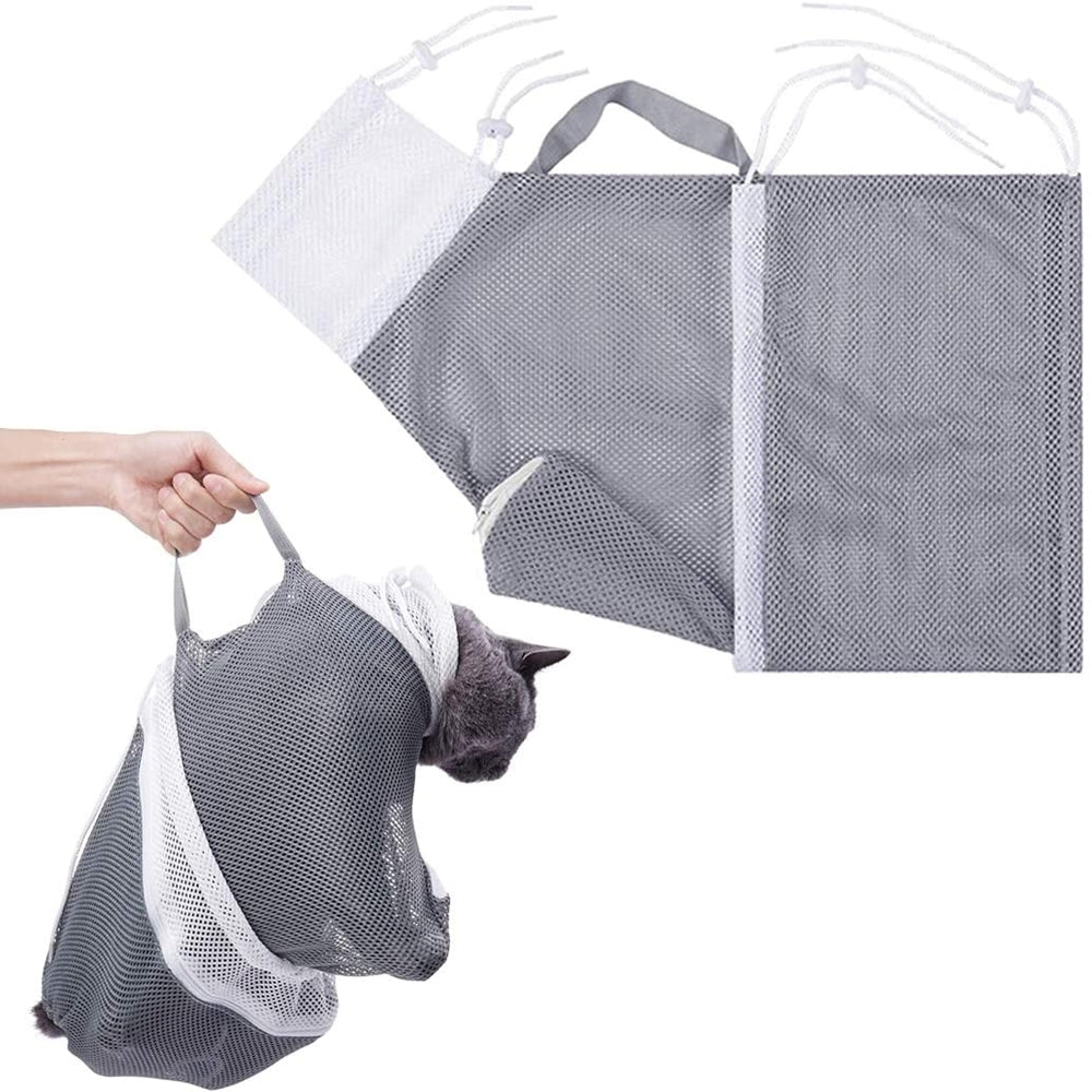 Mesh Cat Bath Bag with Adjustable Drawstring gray by HitMyNeed