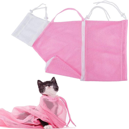 Mesh Cat Bath Bag with Adjustable Drawstring pink by HitMyNeed
