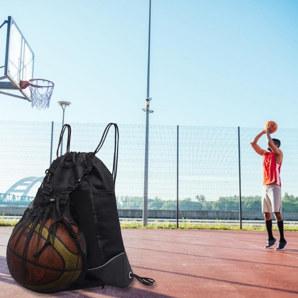 Mesh Drawstring Ball Backpack with Storage Pockets by HitMyNeed