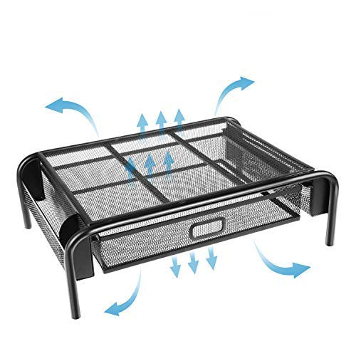 Mesh Steel Monitor Stand with Storage Drawer by HitMyNeed
