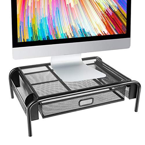 Mesh Steel Monitor Stand with Storage Drawer by HitMyNeed