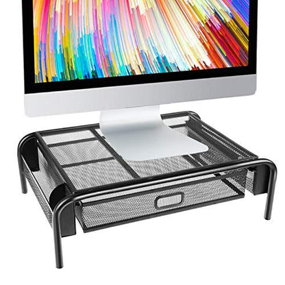 Mesh Steel Monitor Stand with Storage Drawer by HitMyNeed