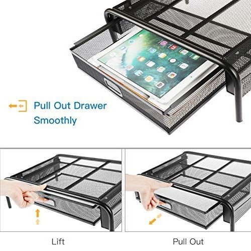 Mesh Steel Monitor Stand with Storage Drawer by HitMyNeed