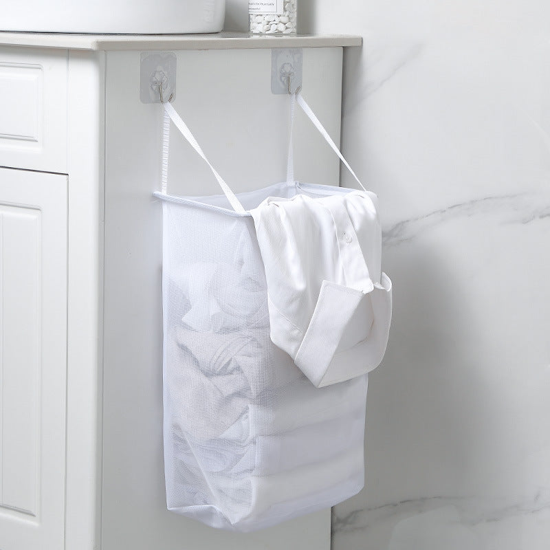 Mesh Wall Hanging Laundry Hamper with Adhesive Hooks by HitMyNeed