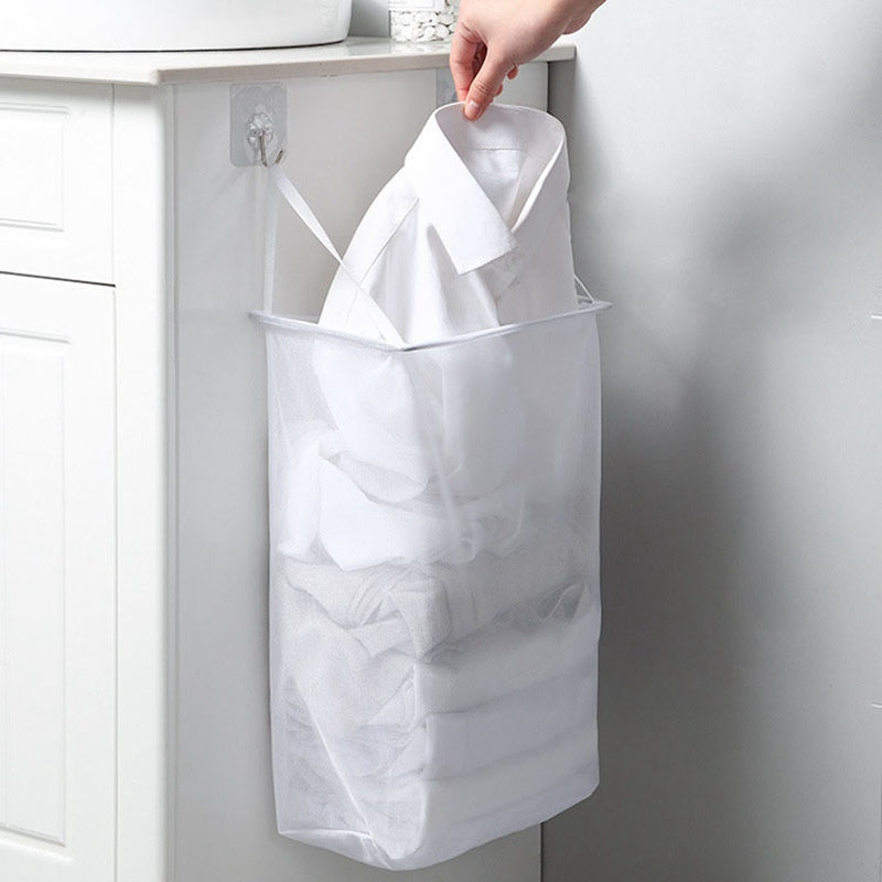 Mesh Wall Hanging Laundry Hamper with Adhesive Hooks by HitMyNeed
