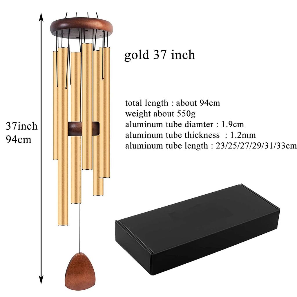 Metal 6-Tube Aluminum Wind Chime 37 Inch gold-37-inch by HitMyNeed