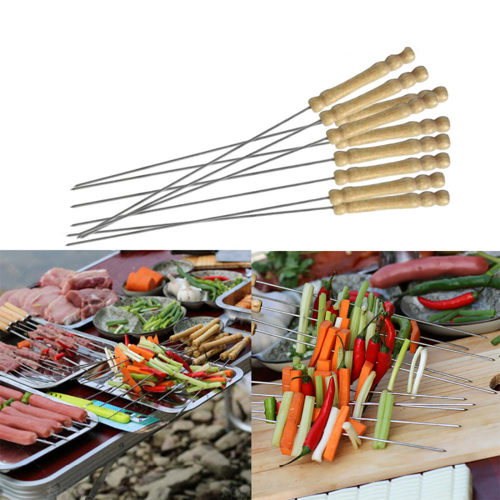 Metal BBQ Skewers with Wooden Handle - Set of 10 by HitMyNeed