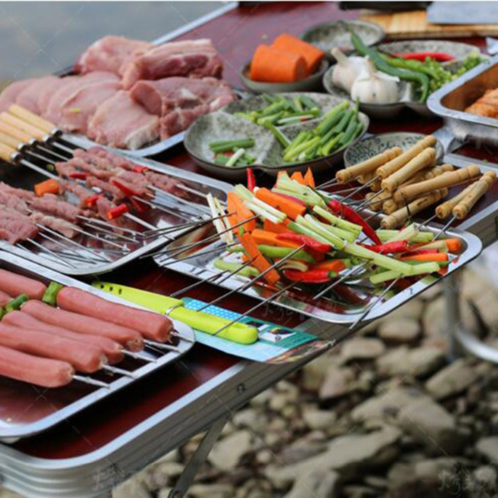 Metal BBQ Skewers with Wooden Handle - Set of 10 by HitMyNeed
